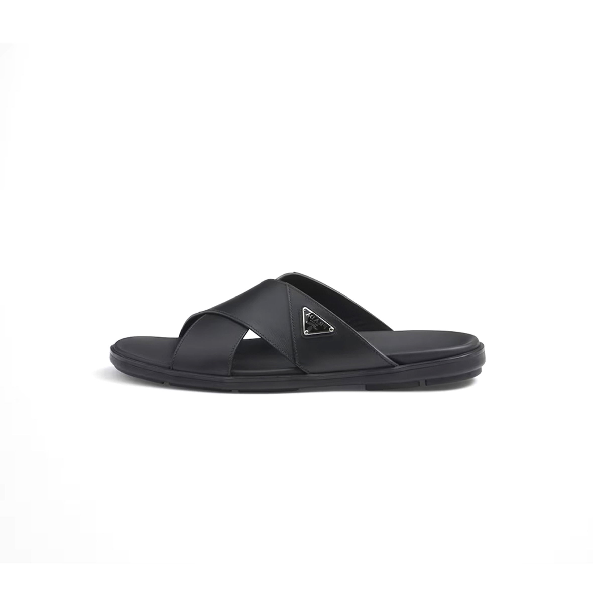 PRADA LEATHER CRISSCROSS SLIDES 2X3111